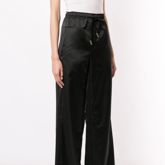 Cedric Charlie Black Drawstring Wide-Leg Trousers 40 - Picture 2 of 8